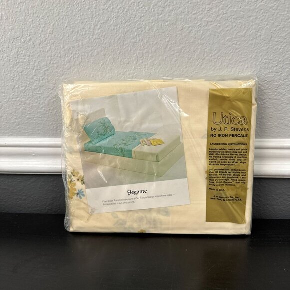 Vtg 70s Utica Cream Floral Elegante Twin Fitted Sheet Deadstock New Cotton Blend - Picture 4 of 8